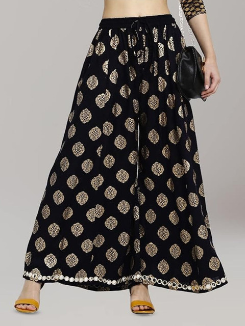 Aura Glam WomenFloral Printed Flared Handloom Ethnic Regular Palazzos