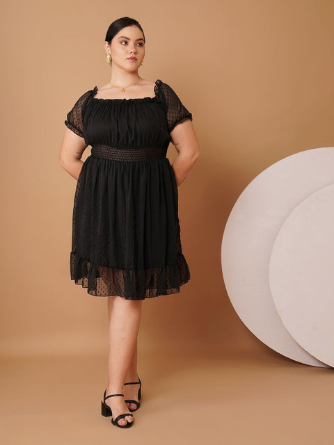 Sztori Women Plus Size Square Neck Fit & Flare Dress