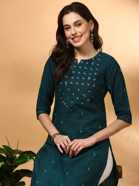 Anouk Women Ethnic Motifs Embroidered Cotton Straight Kurta