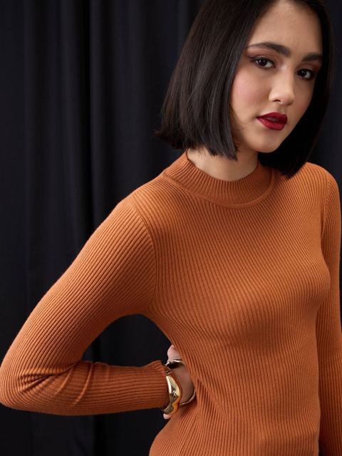 Globus High Neck Long Sleeves Flat Knit Ribbed Winter Wear Pullover Sweater