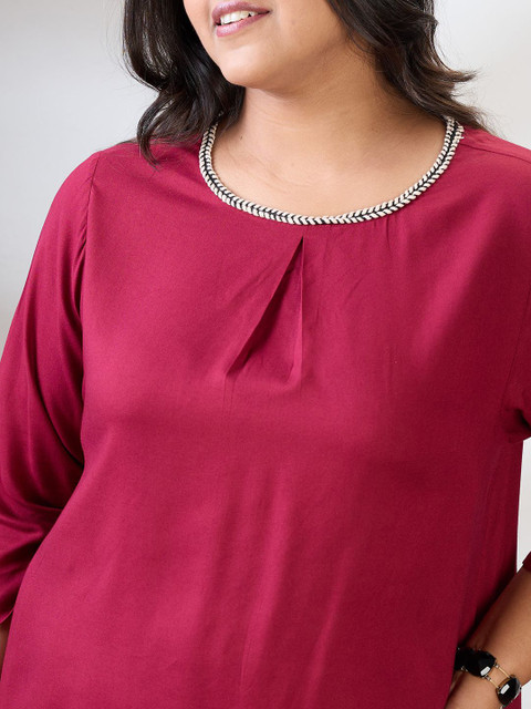 Globus Gloplus Round Neck Solid Plus Size Top & Trousers Co-Ord Set - Image 2