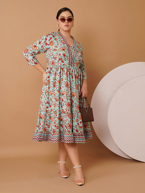 Sztori Women Floral Printed V-Neck Fit & Flare Midi Dress - Image 5