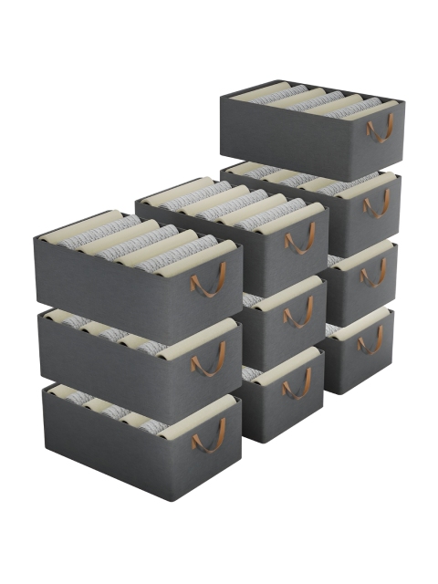 Aura Grey & Brown 10 Pieces Drawer Cloth Storage Organisers With Handle