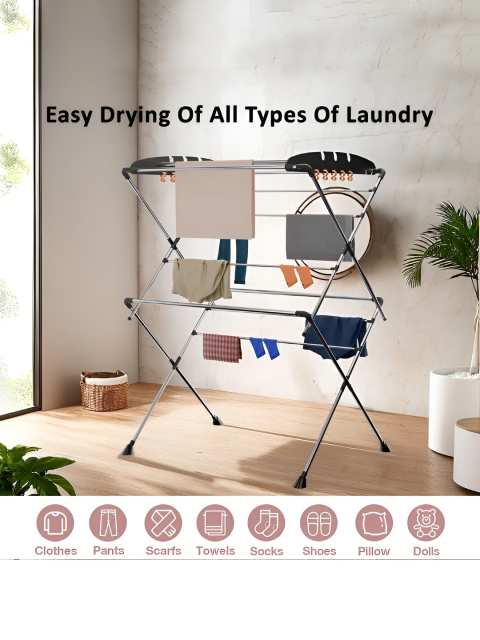 Myntra Elegant Homes Black & Silver Toned 2 Layer Foldable Cloth Stand - Image 3