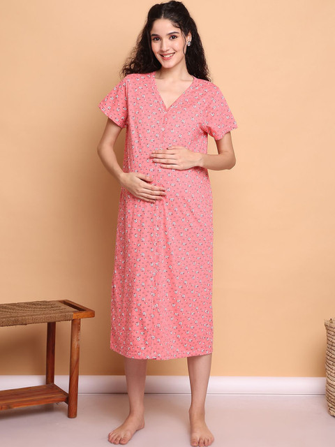 Secret Wish Women Floral Printed Maternity Nightdress