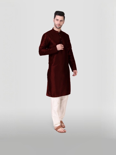 PulseIQ Men Maroon Art Silk Kurta Sets - Image 2