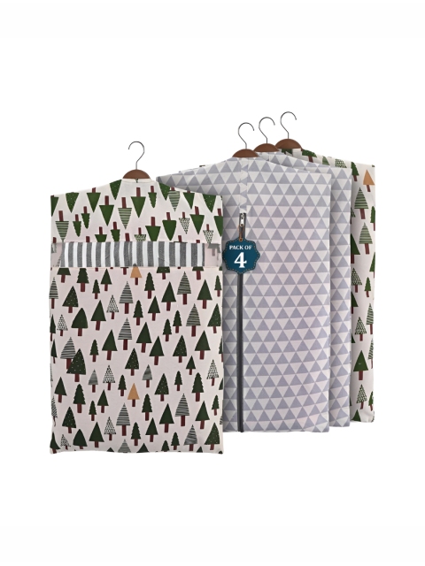 Aura Grey & Green 4 Pieces Cotton Hanging Clothes Packing Bags