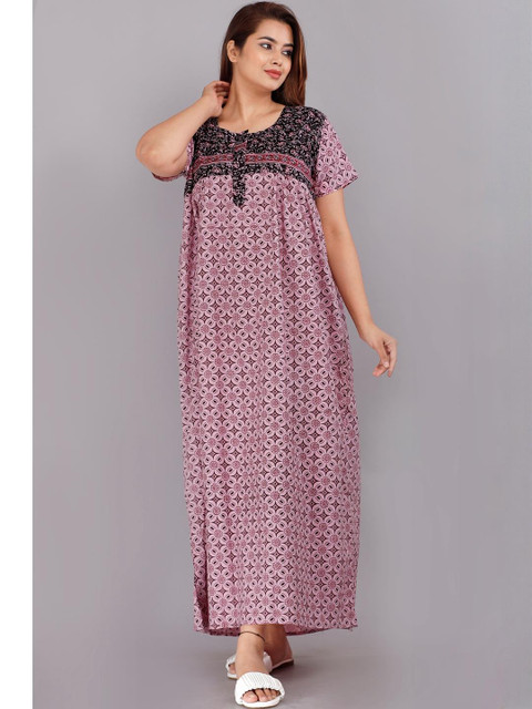 Pure Cotton Printed Nighty Nightrdess Maxi Gown