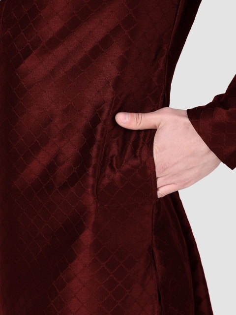 PulseIQ Men Maroon Art Silk Kurta Sets - Image 6