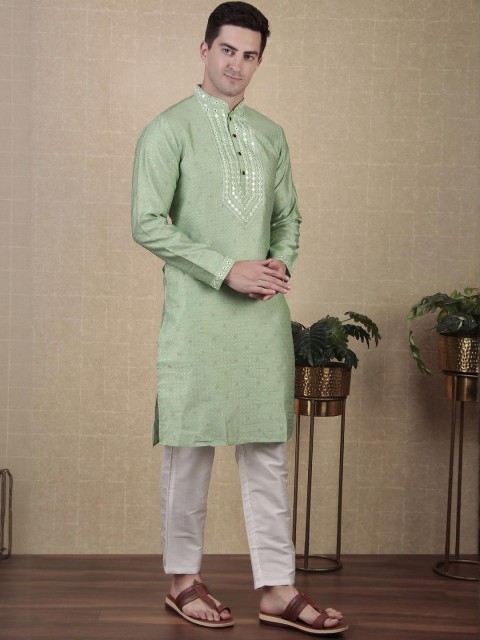 PulseIQ Men Lime Green Art Silk Kurta Sets - Image 2