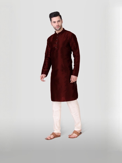 PulseIQ Men Maroon Art Silk Kurta Sets - Image 5