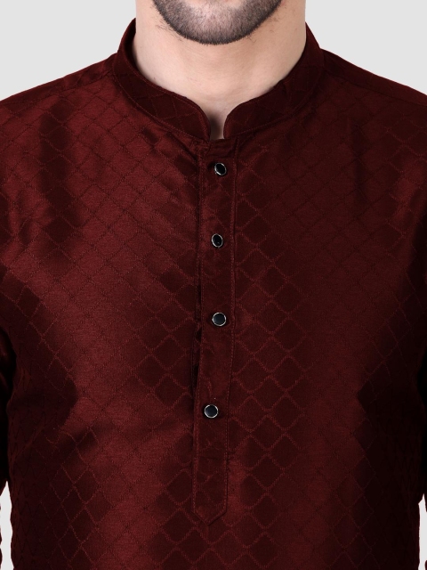 PulseIQ Men Maroon Art Silk Kurta Sets - Image 4