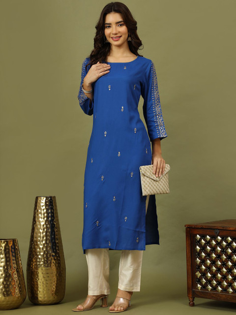 Sangria Women Ethnic Motifs Embroidered Festive Straight Kurta