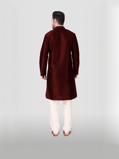 PulseIQ Men Maroon Art Silk Kurta Sets - Image 3