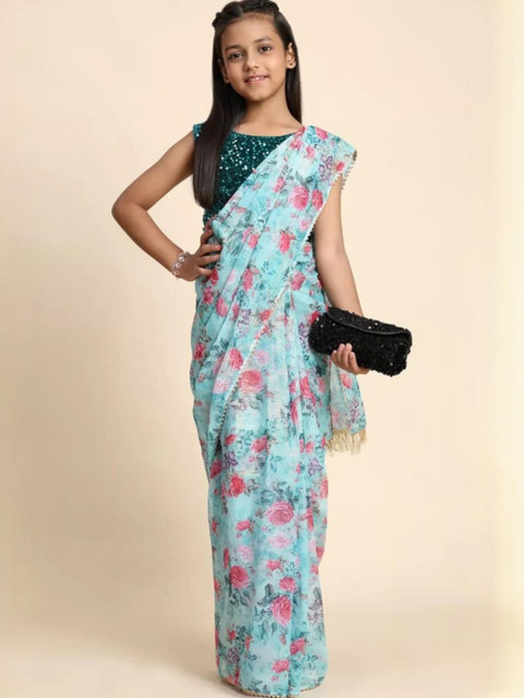 VADLI FASHION Turquoise Blue NA Silk Blend Sarees