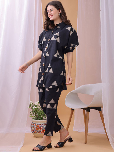 KALINI Printed Shirt-Collar Top With Trousers Co-Ords - Image 3