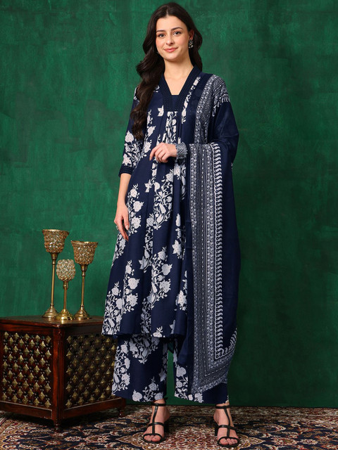 KALINI Women Floral Printed Regular Mirror Work Kurta with Palazzos & With Dupatta