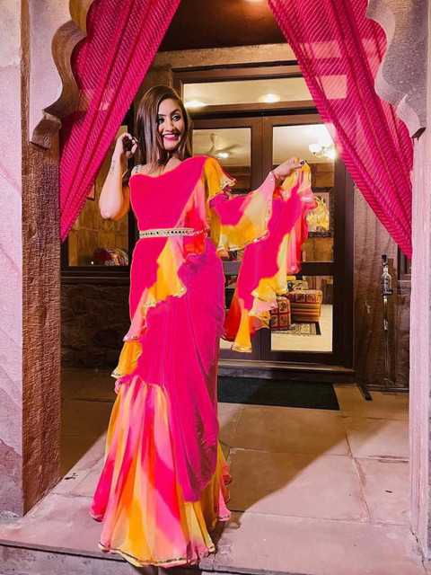 limtd Colourblocked Pure Georgette Block Print Saree