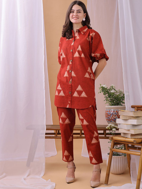 KALINI Printed Pure Cotton Shirt With Trousers Co-Ords
