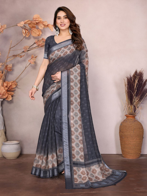vj fashion Zari Linen Blend Saree - Image 4