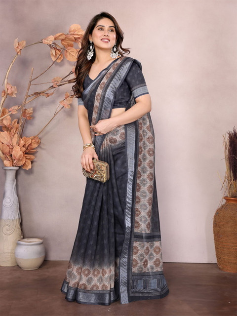 vj fashion Zari Linen Blend Saree