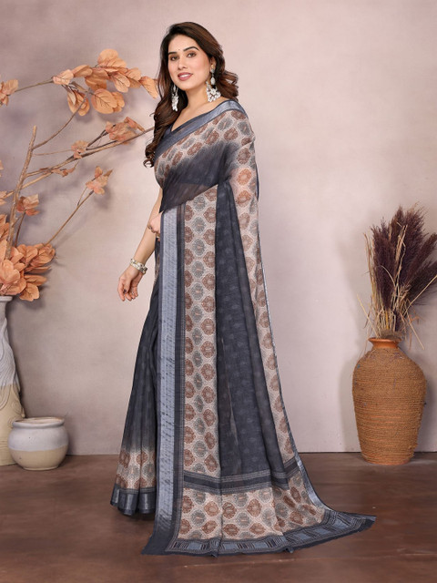 vj fashion Zari Linen Blend Saree - Image 2