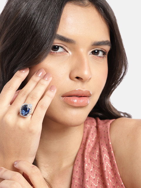 Anouk Silver-Plated AD-Studded Adjustable Finger Ring