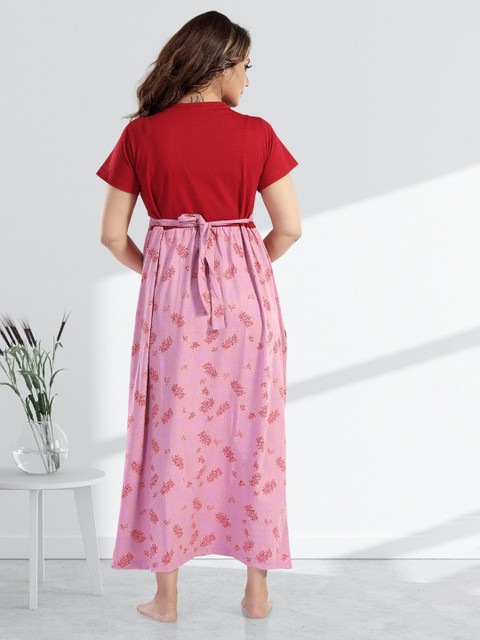 MomsBae Women Printed Pure Cotton Maxi Maternity Sweat Nightdress - Image 5