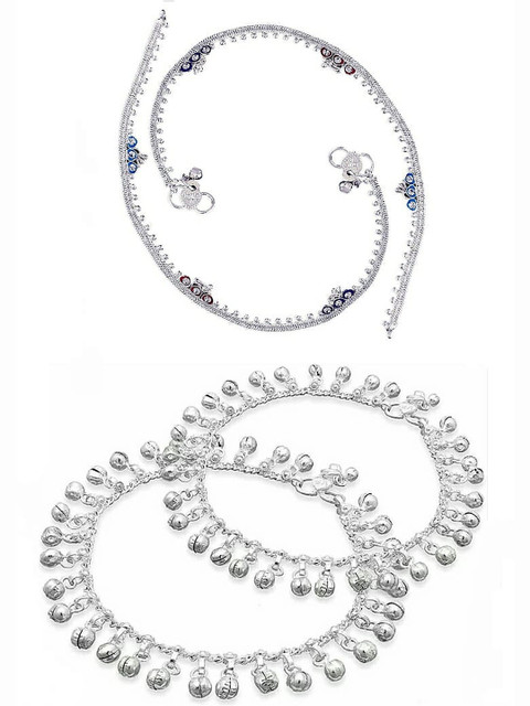 Crazy Fashion Silver Anklet Pack Of 2