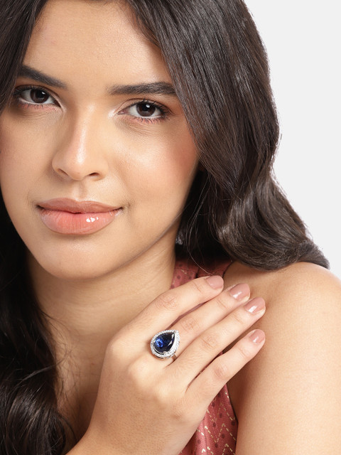 Anouk Silver-Plated AD-Studded Adjustable Finger Ring