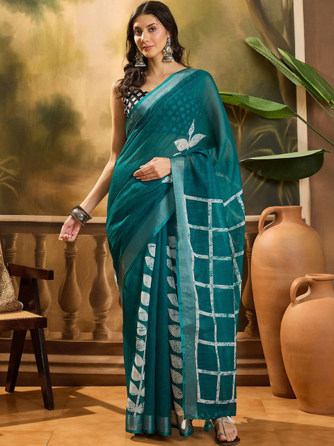 Sangria Floral Printed Saree With Blouse Piece - Image 2