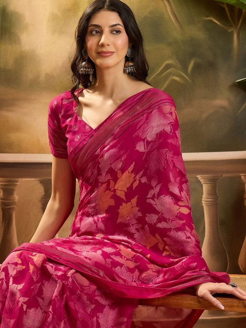 Sangria Floral Printed Saree with Unstitched Blouse