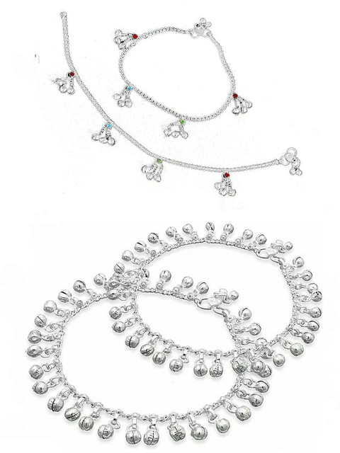Crazy Fashion Silver Anklet Pack of 2