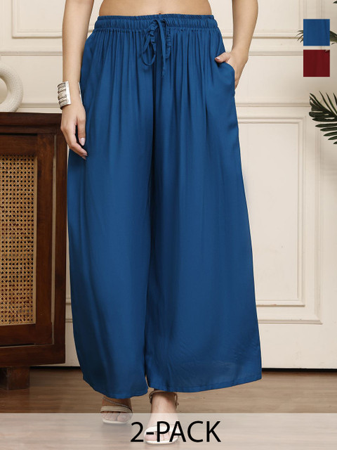 Valles365 by S.C. Women Pack Of 2 Solid Flared Palazzos