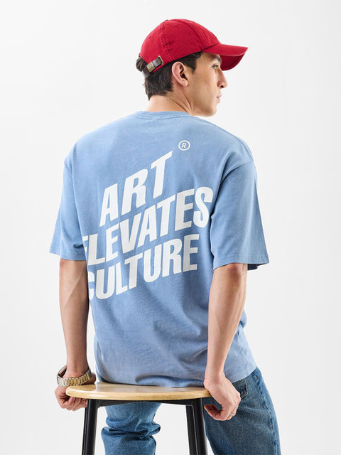 Snitch Oversized Typography Printed Drop-Shoulder Sleeves Pure Cotton T-Shirt