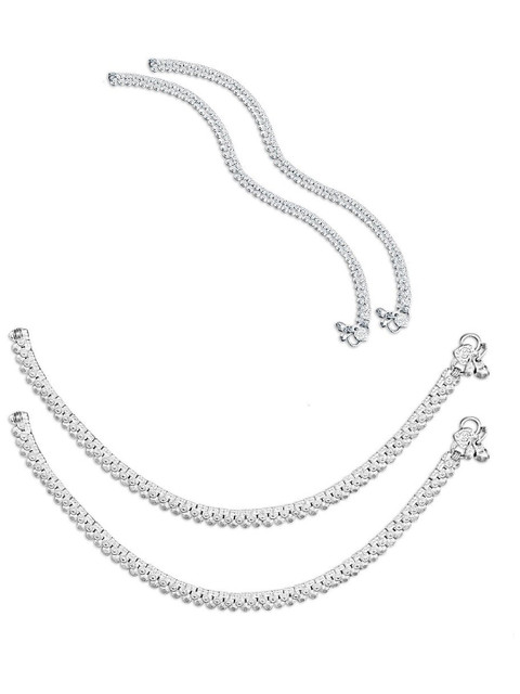 Crazy Fashion Set Of 2 Stainless Steel Silver-Plated Anklets