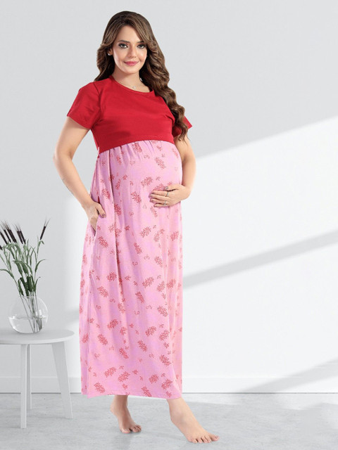MomsBae Women Printed Pure Cotton Maxi Maternity Sweat Nightdress - Image 6