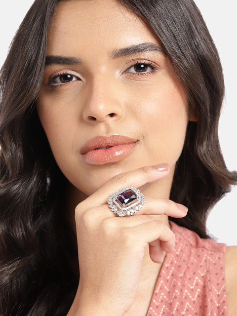 Anouk Silver-Plated AD-Studded Adjustable Finger Ring