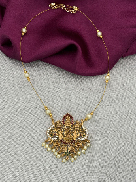 ROFARWORD Gold-Plated Stone Studded & Beaded Necklace