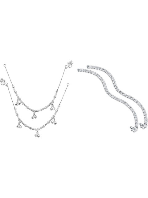 Crazy Fashion Women Pack Of 2 Silver-Plated Anklet