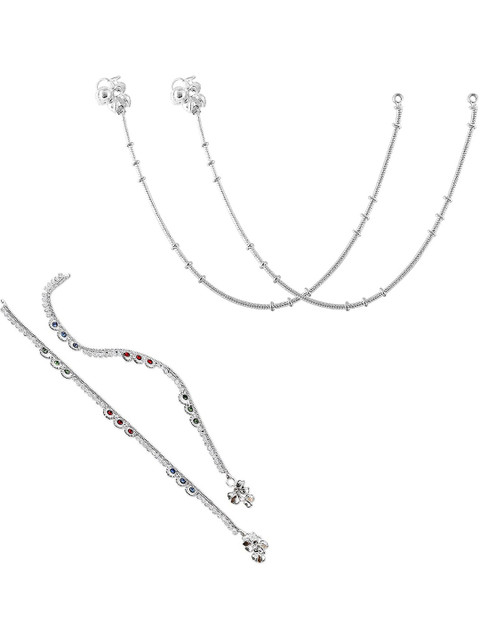 Crazy Fashion Women Pack Of 2 Silver-Plated Anklet