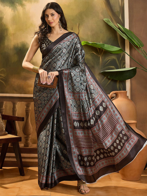 Sangria Printed Ajrakh Saree With Blouse Piece