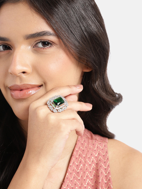 Anouk Silver Plated Studded Adjusted Finger Ring