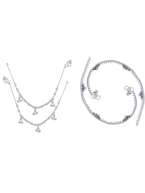 Crazy Fashion Set Of 2 Stainless Steel Anklets