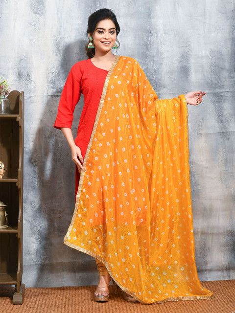 swatika Printed Bandhani Dupatta with Gotta Patti