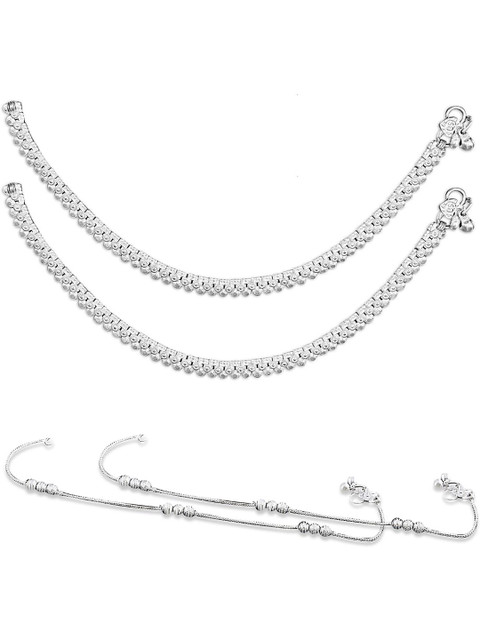Crazy Fashion Women Pack Of 2 Silver-Plated Anklet