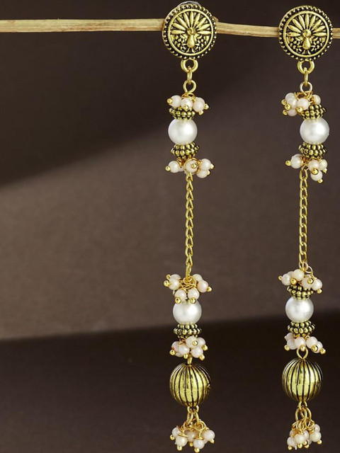Anouk Silver-Plated Artificial Beaded Contemporary Drop Earrings