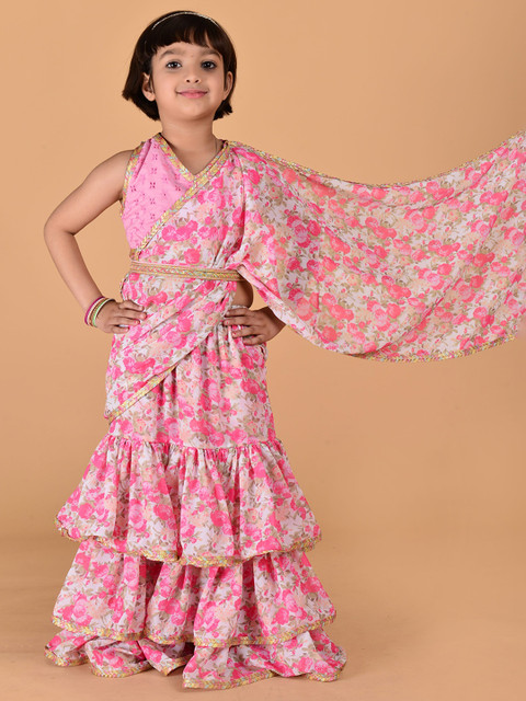 Sangria Girls Printed Saree With Blouse