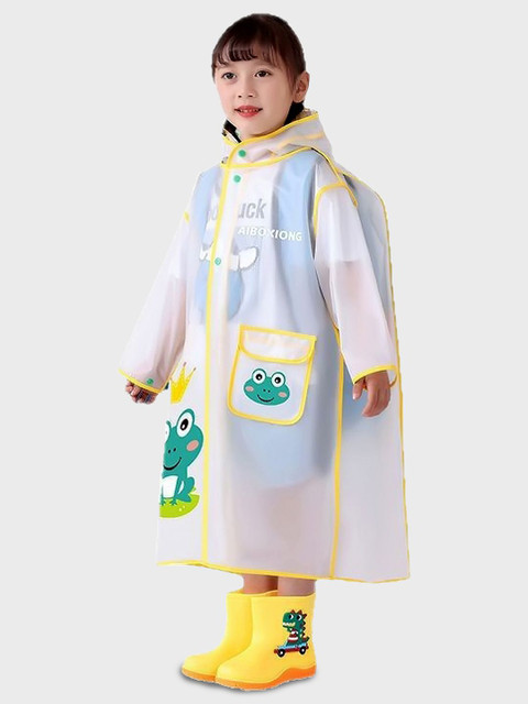 Little Surprise Box LLP Printed Frog Bordered Translucent Long Style Raincoat