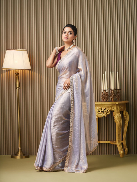 Kalista Embellished Beads and Stones Partywear Satin Saree - Image 3